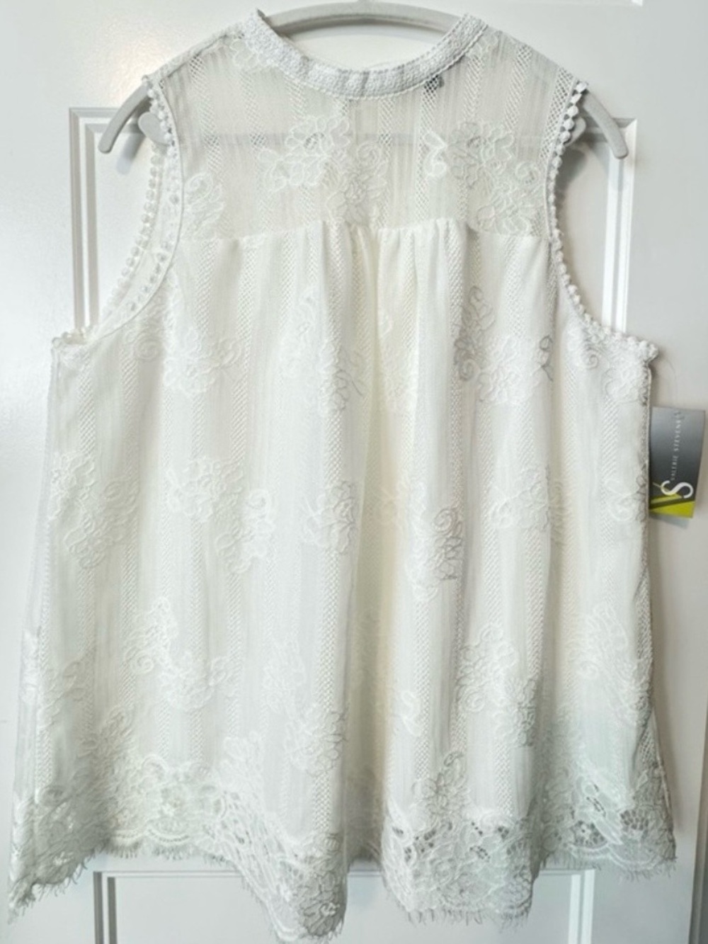 NWT Valerie Stevens White Lace Sleeveless Blouse XL Boho Cottagecore Top